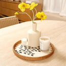 Round Rattan Tray with Mother of Pearl Inlay & Wooden Base - Decorative Wicker Serving Tray for Coffee/Bread/Fruits, Food Storage & Display - Multipurpose Home Decor (M,Little Tree) by CozyNest Decor