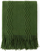 MIULEE Olive Green Knitted Throw Blanket for Couch Boho Textured Cozy Woven Blanket with Tassels for Sofa Chair Bed Living Room Spring Acrylic Wave Pattern 50"x60" by CozyNest Decor