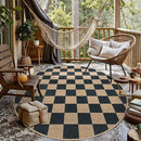 Lahome Checkered Round Rugs 6ft, Outdoor Patio Easy Jute Rug Indoor Outdoor Circle Carpet, Farmhouse Nature Non Shedding Non Slip Washable Black Carpet for Living Room Entry Deck by CozyNest Decor