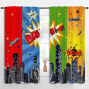 Superhero Rod Pocket Blackout Curtains for Boy Girl Bedroom, City War Explosion Comics Art Home Energy Efficient Light Filtering Window Curtain for Living Room, 63x63 inch by TinyTreasures Baby Boutique