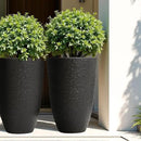 WORTH Garden 21" H Tall Planters 2 Pack - 14'' Dia Resin Large Round Black Flower Pots for Outdoor Plants Trees - Imitation Stone Finish Plastic Indoor Front Porch 9 Gallon Decorative Container Patio by CozyNest Decor