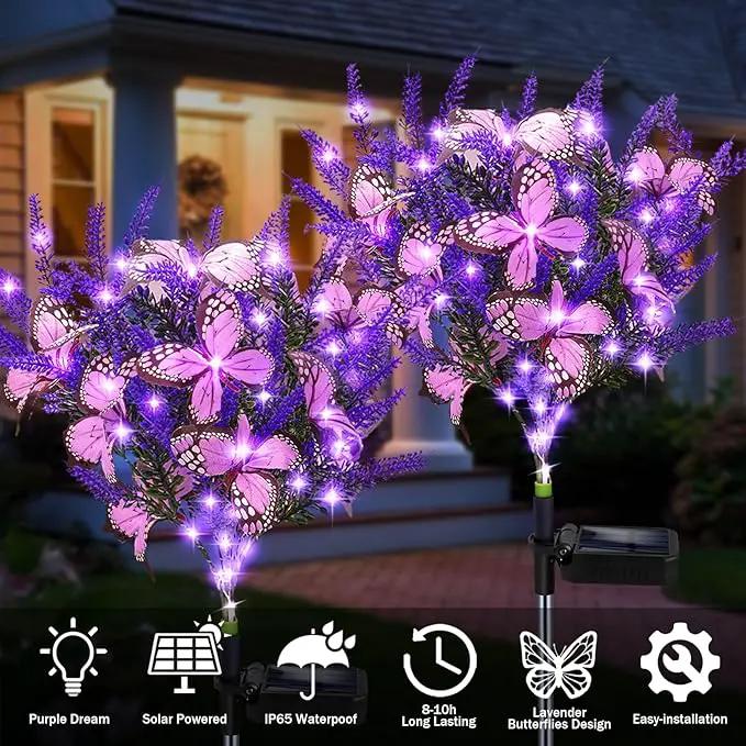 Kohlrabi Solar Garden Lights Outdoor, 6 Pack Solar Butterfly Lights Purple Lavender Gardening Gifts for Women, Purple Artificial Flower with Butterfly Garden Decor for Lawn Patio, photo 4 of 7