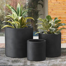 Kante 9.8",12.6",15.7" Dia Round Concrete Planter Set of 3, Modern Style Large Cylindrical Plant Pot with Drainage Hole and Rubber Plug for Indoor Outdoor Patio, Black by GreenHaven Gardens