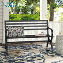 PHI VILLA Outdoor Garden Bench, 48” Long Metal Steel Bench with Backrest and Armrests, Modern Slatted Design for Patio, Lawn, Yard, Porch - Black by GreenHaven Gardens