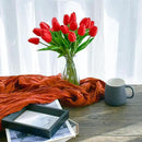 Mandy's Artificial Tulips 20 Stems Red PU Faux Flowers for Wedding Home Decor 13.5 Inch by CozyNest Decor