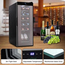 NutriChef PKCWC120 White & Red Cooler-Freestanding Countertop Compact Mini Wine Fridge Chiller Capacity, Digital Control, Glass Door, 12 Bottle-Black by CozyNest Decor