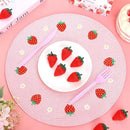 Whaline 4Pcs Round Placemats Daisy Strawberry Embroidered Place Mats Summer Strawberry Dinner Table Mats for Home Wedding Baby Shower Birthday Party Decor by CozyNest Decor