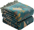 Boho Throw Blanket for Bed Couch 100% Cotton Woven Bed Throws for All Season Lightweight and Soft Cozy Farmhouse Reversible Muslin Decorative Blanket for Travel Picnic, Teal/Cream, 60''x80'' by CozyNest Decor