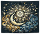 HZOHNAGO Sun Moon Tapestry Boho Golden Stars Pattern Printed Wall Tapestry Wall Hanging for Bedroom Living Room Dorm 60" W x 50" H by CozyNest Decor