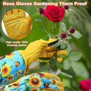 DLY Gardening Gloves for Women, Rose Gloves Gardening Thorn Proof, Long Garden Gloves for Women, Breathable Cowhide Leather Gauntlet (X-Large, Blue) by GreenHaven Gardens