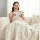 Amélie Home Chenille Knit Throw Blanket for Couch, Checkered Texture Decorative Soft Blanket for Sofa, Bed & Living Room, 50"x60", Ivory by CozyNest Decor