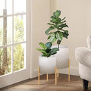 ARNIS Plants Pots with Stand, Set of 2 Indoor Planter Pots, Unique Mid Century Decorative Metal Flower Pots with Drainage,8.25 & 10.5 Inch, Grey and White by CozyNest Decor