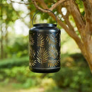 Glitzhome Solar Lantern Black Metal Cutout Leaf Outdoor Hanging Solar Light with Handle for Garden Patio Yard Outdoor Decor by GreenHaven Gardens