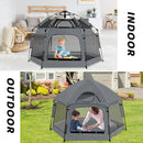Pop Up Playpen for Babies with Canopy & Safety Lock - Outdoor Baby Playpen with 6 Ground Stakes & 6 Sand Stakes, UV Protection & Carry Bag, Instant Beach Tent for Indoor/Outdoor Use（Grey） by TinyTreasures Baby Boutique