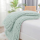 Bigacogo Chunky Knit Throw Blanket for Couch, 40x60 inches, 100% Hand Knitted with Thick Jumbo Chenille Yarn, Cozy Soft Large Rope Knot Cable Crochet Blankets for Sofa Bed Living Room, Mint by CozyNest Decor