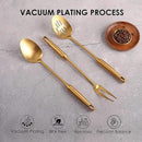 Gold Kitchen Utensils Set - 18/10 Stainless Steel Cooking Tools, 15" All Metal Serving Utensils with Fork, Solid/Slotted Spoon, Spatula, Ladle, Skimmer, Tunner, Pasta Spoon, Large Spoon, Set of 9 by CozyNest Decor