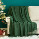 MIULEE Dark Green Knitted Throw Blanket for Couch Boho Textured Cozy Woven Blanket with Tassels for Sofa Chair Bed Living Room Acrylic Wave Pattern 50"x60" by CozyNest Decor