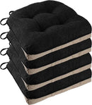 Non Slip Chair Cushions for Dining Chairs Set of 4 Kitchen Chair Cushions 18"x18"x3" Turfted Chair Pads Comfortable and Soft Seat Cushion with Ties, Black by CozyNest Decor