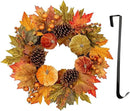 Fall Wreaths for Front Door 16'' Autumn Velvet Pumpkin Wreath with Metal Hook Harvest Maple Wreath Fall Decoration for Home Halloween Thanksgiving Decoration, Briful by CozyNest Decor