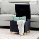Adeco Fabric Storage Ottoman Bench with Solid Wood Legs, 17.7" Square Dark Grey Cotton Linen Cube Foot Stool, Upholstered Button Tufted Vanity Chair with Hinged Lid for Living Room, Bedroom, Dorm by CozyNest Decor