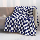 LOMAO Throw Blankets Flannel Blanket with Checkerboard Grid Pattern Soft Throw Blanket for Couch, Bed, Sofa Luxurious Warm and Cozy for All Seasons (Dark Blue, 60"x80") by CozyNest Decor