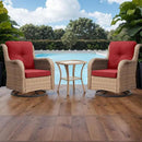 Outdoor Patio Swivel Rocker Chairs - 3 Piece Patio Bistro Set,Wicker Patio Furniture Set with 2 Swivel Rocking Chairs and 1 Glass Top Side Table for Deck Porch Garden,Yellow/Red by GreenHaven Gardens