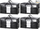 TAILI Extra Large Moving Bags, 4 Pack Black Heavy Duty Totes For Storage with Visible Window, Wrap Around Handles, Storage Bags for Space Saving, Alternative to Moving Boxes by TinyTreasures Baby Boutique