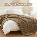 Chunky Knit Throw Blanket, 30''*40'' Knitted Throw Chenille Yarn for Bed Couch, Handmade Light Brown Crochet Big Thick Blanket, Machine Washable Cute Comfy Blanket for Home Decor by CozyNest Decor