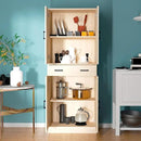 71" Tall Oak & Rattan Pantry Cabinet - Boho Chic Kitchen Storage with Doors & Drawer for Dining Room, Hallway or Kitchen Organization by CozyNest Decor