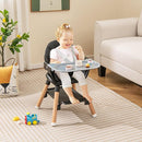 BABY JOY Baby High Chair, 6 in 1 Convertible Wooden High Chair for Babies & Toddlers with Adjustable Legs, Double Removable Tray, Safety Harness & Waterproof PU Cushion (Black) by TinyTreasures Baby Boutique