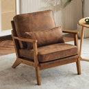 Karl home Accent Chair Wide Armrest Mid-Century Lounge Chair Bronzing Cloth Armchair with Lumbar Pillow & Solid Wood Frame for Living Room, Bedroom, Balcony, Brown by CozyNest Decor