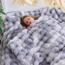 Lotus Karen Queen Size Faux Fur Blanket Tie-Dye Gray - Big Bubble Rabbit Fluff Throw for Bed Large Fluffy Fuzzy Cozy Thick Furry Plush Shaggy Blankets for Men 90x90 Inches by CozyNest Decor