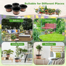 Quarut 4 Pack 10 inch Plant Pots,Upgrade Whiskey Barrel Planters with Drainage Holes & Saucer,Plastic Decoration Flower Pots Retro Design,Planters for Outdoor Indoor Garden Home Plants (Brown) by GreenHaven Gardens