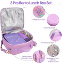 Preppy Lunch Box for Girls with 10oz Thermo, with 6 Compartment Bento Box, Purple Nylon Insulated Lunch Bag Adjustable Strap for Girl Kids Teens School Travel Picnic by TinyTreasures Baby Boutique