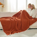 Snuggle Sac Orange Waffle Throw Blanket for Couch Bed Sofa 50x60 inches, Reversible Blanket Microfiber Fluffy Fuzzy Cozy Knit Soft Throws for Women Mothers Birthday Gifts by CozyNest Decor