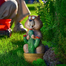 Solar Groundhog Garden Statue with LED Lights - Resin Cactus Planter Ornament for Outdoor Decor, Lawn, Patio, Yard, and Balcony, Unique Garden Gift for Women, Mom, and Grandma by GreenHaven Gardens