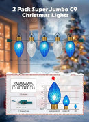 2 Pack 11Feet 5 LED Super Jumbo Christmas String Lights or Pathway Marker Lights, Outdoor Xmas Decorations- Jumbo C9 Hanging Lights Waterproof Lawn Dec for Holiday Home Tree Roof Yard, Blue ＆ White by GreenHaven Gardens