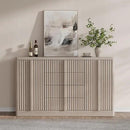 Buffet Cabinet with Storage, 60" Fluted Coffee Bar Cabinet with 4 Drawers & 2 Doors, Solid Wood Handle, Credenza Accent Storage Cabinet for Kitchen Living Dining Room, Natural Oak(1PCS) by CozyNest Decor