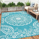 Pauwer Waterproof Outdoor Rug 5x8, Reversible Plastic Straw Patio Camping Rug, Indoor Outdoor RV Mat Carpet for Deck, Camper, Porch, Balcony, Backyard, Picnic, Boho Teal by GreenHaven Gardens