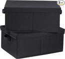 HOONEX Storage Bins with Lids for Organizing, Pack of 2, Storage Boxes with 2 Carrying Handles and Sturdy Heavy Cardboard, 16.5" L x 11.8" W x 7.5" H for Shoes, Books, Clothes, Black by TinyTreasures Baby Boutique
