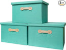 Enzk&Unity Decorative Storage Bins with Lids, Fabric Linen Foldable Storage Box with Handle Home Organizer for Shelf, Closet, Bedroom, Living Room, Office, 3 Packs, Teal by CozyNest Decor