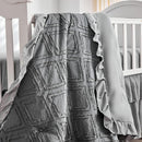 Mini Crib Bedding Set 3 Pieces Baby Boho Quilted Tufted Ruffles Comforter with Fitted Sheet and Ruffled Bed Skirt - Cute Shabby Baby Bedding Fits Mini Crib Only Gray by TinyTreasures Baby Boutique
