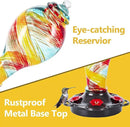LUJII Hand Blown Glass Hummingbird Feeder for Outdoors Hanging with Ant Moat, 36 fl.oz, Leak Proof & Rustproof, Metal Base with 5 Feeding Ports & 5 Perches, Unique Garden & Backyard Decor (Ribbon) by GreenHaven Gardens