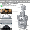 Gray Monthly Milestone Blocks with Bag. Baby Age Blocks for Girl or Boy Baby Photo Props. Month Baby Milestone Blocks with Grammatically Correct Month and Year by TinyTreasures Baby Boutique
