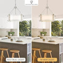 16.3''Drum Chandelier 3-Light Brushed Nickel Modern White Fabric Chandeliers Adjustable Drum Pendant Light for Dining Room Kitchen Island Hallway Living Bedroom by CozyNest Decor