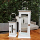 CVHOMEDECO. Decorative Elegant Wood Hurricane Candle Lantern with Stainless Top and Glass Inserts for Home Patio Outdoor Decor. White, Set of 2 by CozyNest Decor