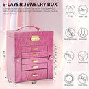 AKOZLIN 6-Tier Jewelry Box Lockable Leather Jewelry Storage Case with 5 Drawers for Women Girls Ring Necklace Earring Bracelet Holder Organizer with Mirror Rose by TinyTreasures Baby Boutique