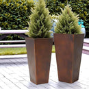 WORTH Garden Large Metal Planter Set of 2 (25" & 28" H.), Matte Bronze Retro Finish Tall Square Tapered Steel Plant Pots, Decor Flower Pot Indoor & Outdoor, Drainage Hole & Dual-Purpose Plant Saucer by CozyNest Decor