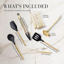 Styled Settings Black and Gold Cooking Utensils Set - 7-Piece Silicone Utensils Set Include Spatula Holder for Nonstick Cookware and Modern Kitchens - Stylish Black and Gold Kitchen Accessories by CozyNest Decor