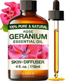 Kukka Rose Geranium Essential Oil for Skin - 4 Fl Oz - 100% Pure Natural Geranium Oil for Diffuser & Aromatherapy - Soap Making Scent & DIY by CozyNest Decor